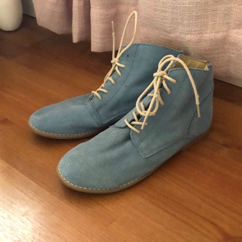 blue suede booties